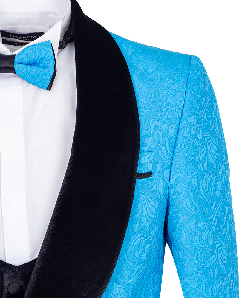 Four Piece Turquoise & Black Tuxedo Wedding Suit-Makrom