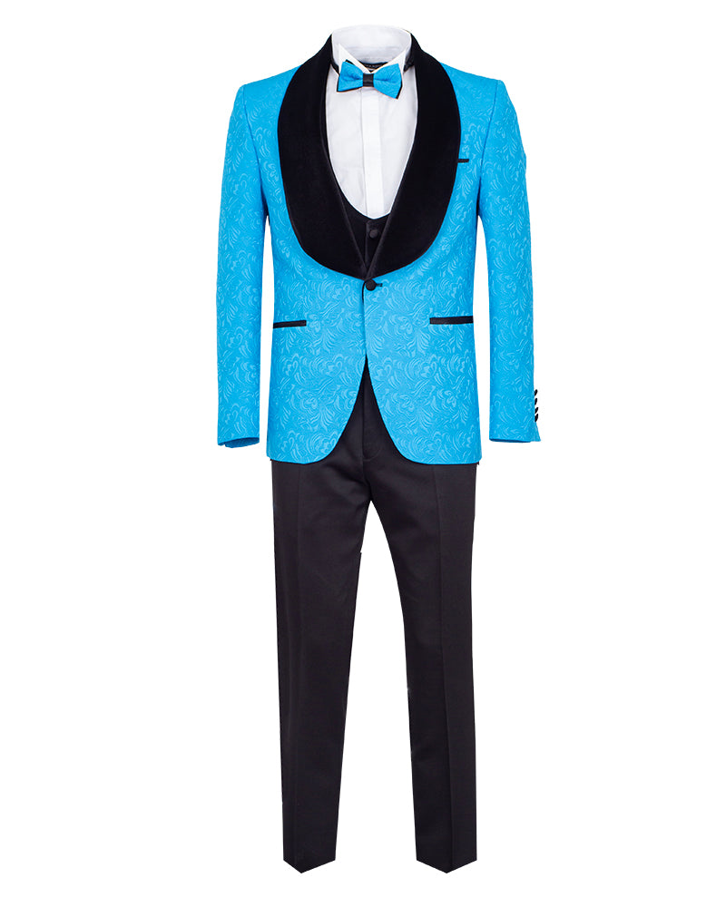 Four Piece Turquoise & Black Tuxedo Wedding Suit-Makrom