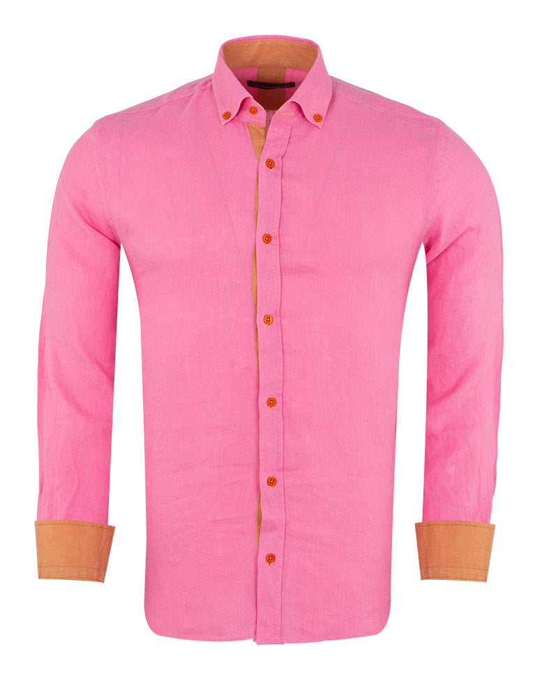 Fuchsia Classic Linen Long Sleeve Shirt-Makrom