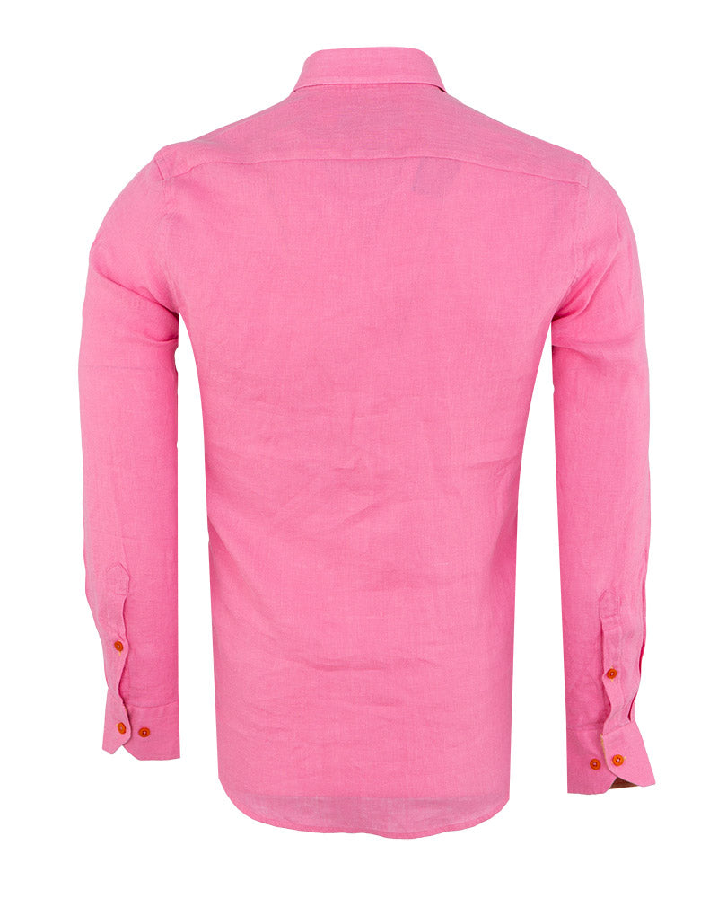 Fuchsia Classic Linen Long Sleeve Shirt-Makrom
