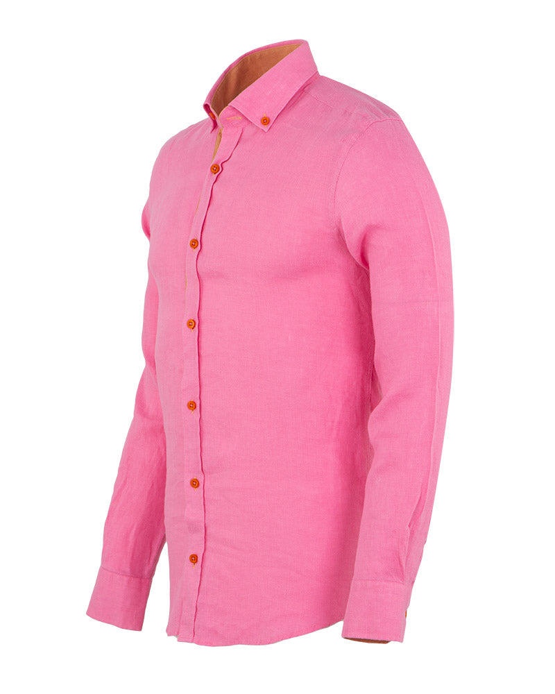 Fuchsia Classic Linen Long Sleeve Shirt-Makrom