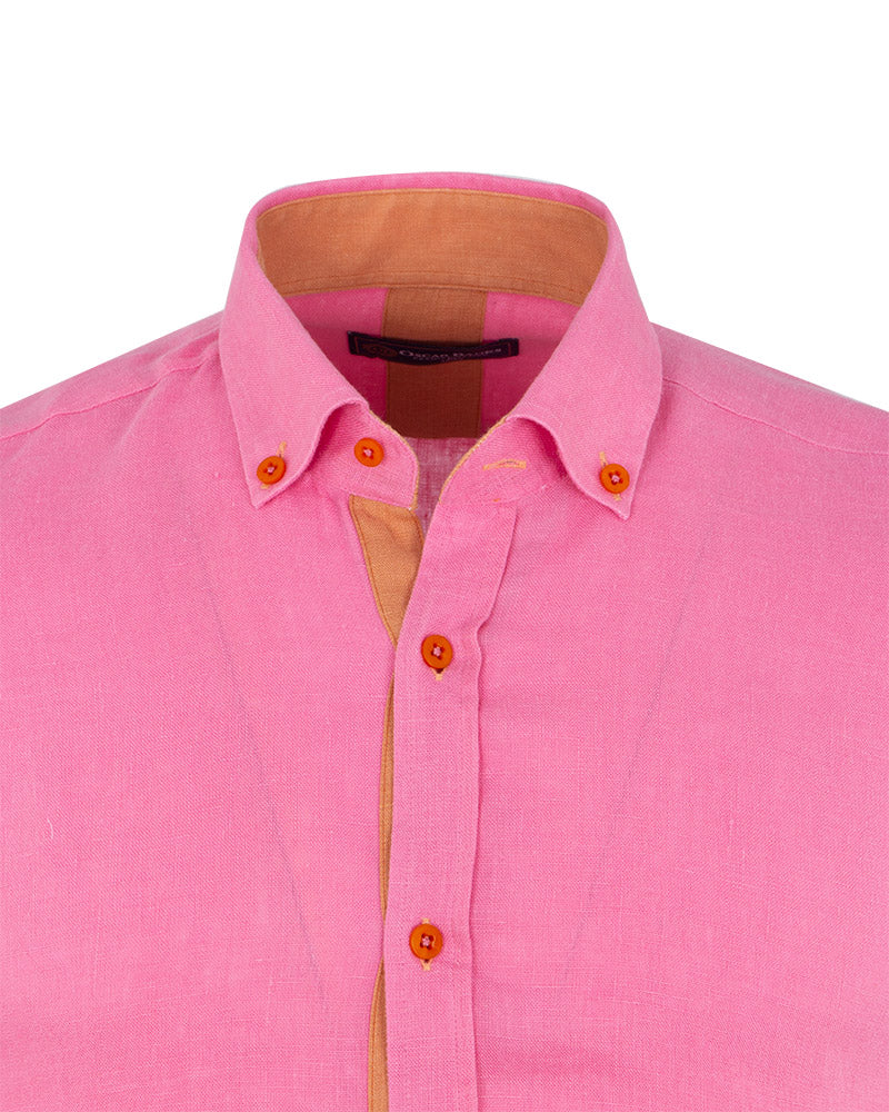 Fuchsia Classic Linen Long Sleeve Shirt-Makrom