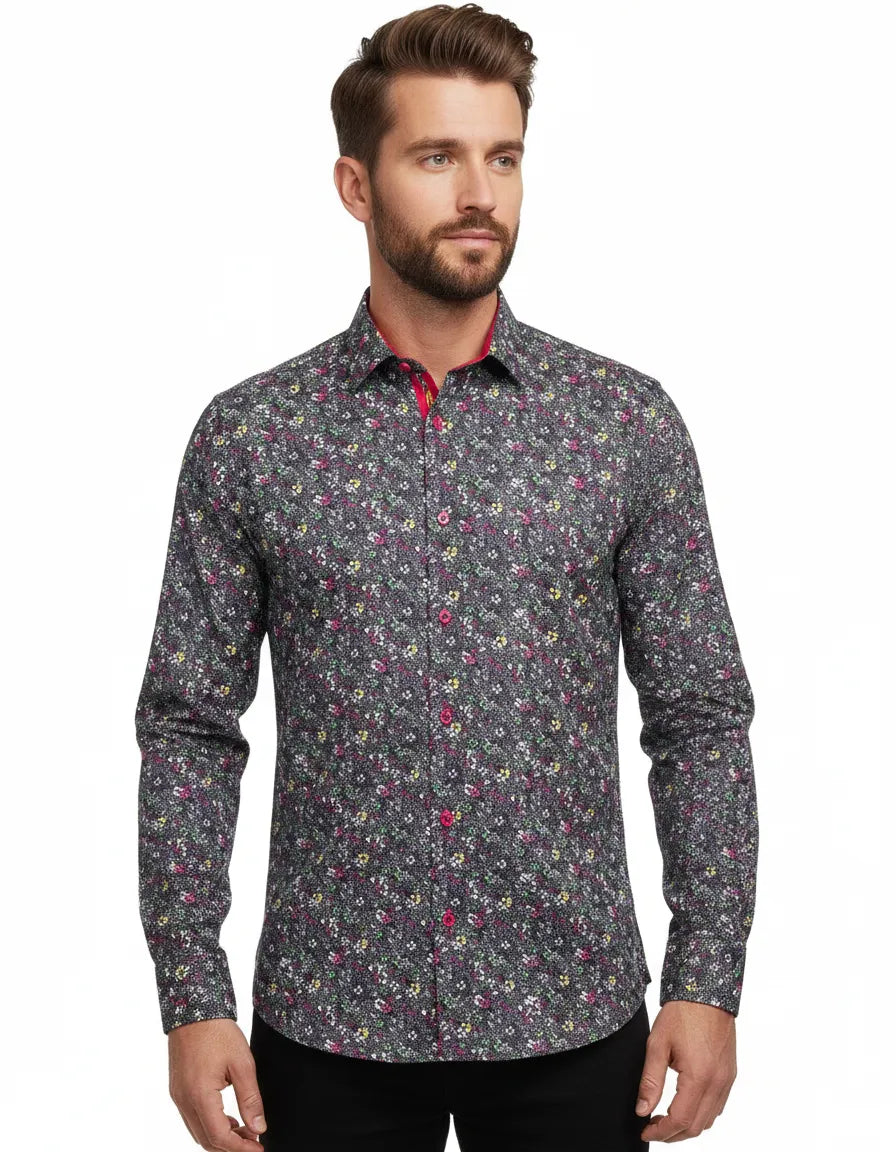 Fuchsia Colourful Floral Print Shirt-Makrom