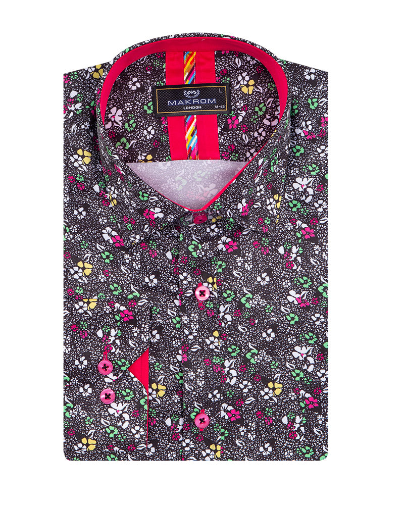 Fuchsia Colourful Floral Print Shirt-Makrom
