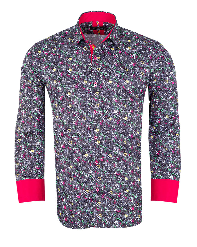 Fuchsia Colourful Floral Print Shirt-Makrom