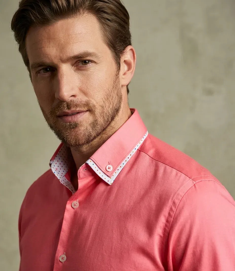 Fuchsia Double Collar Dotted Print Shirt