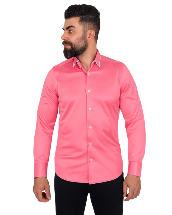 Fuchsia Double Collar Dotted Print Shirt-Makrom