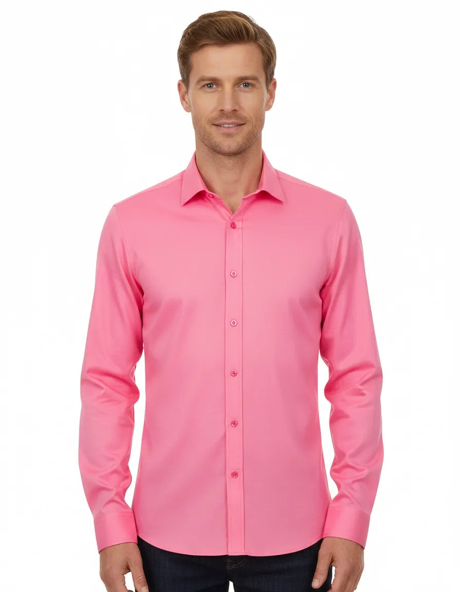 Fuchsia Pink Plain Double Cuff Shirt-Makrom