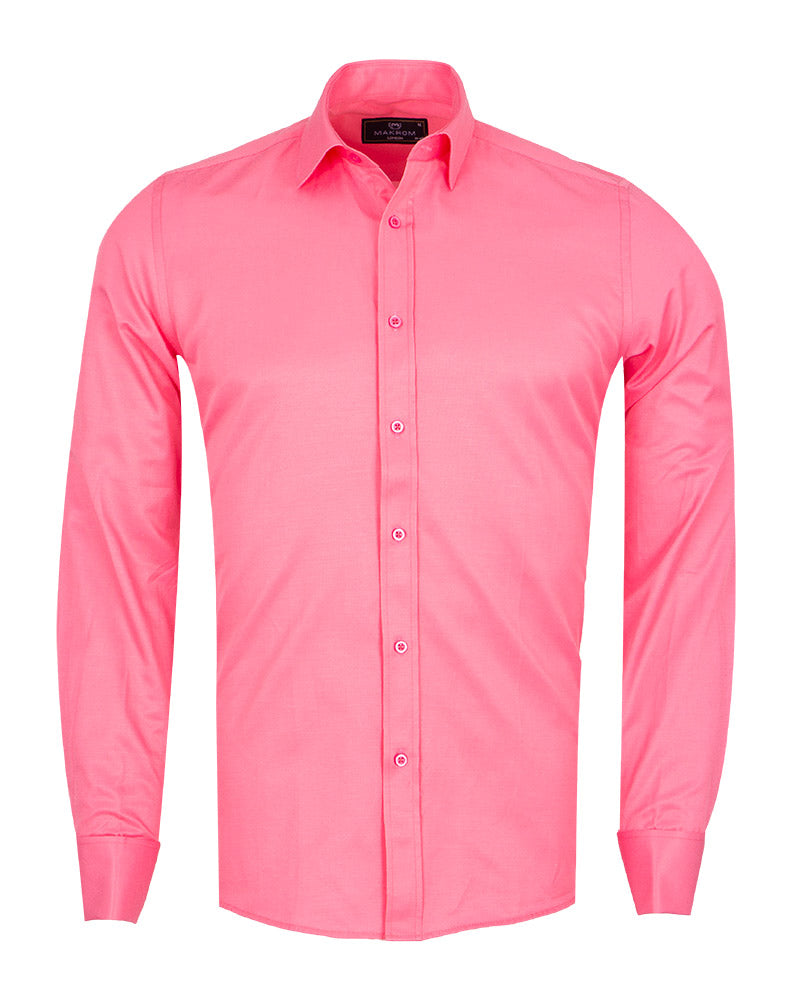 Fuchsia Pink Plain Double Cuff Shirt-Makrom