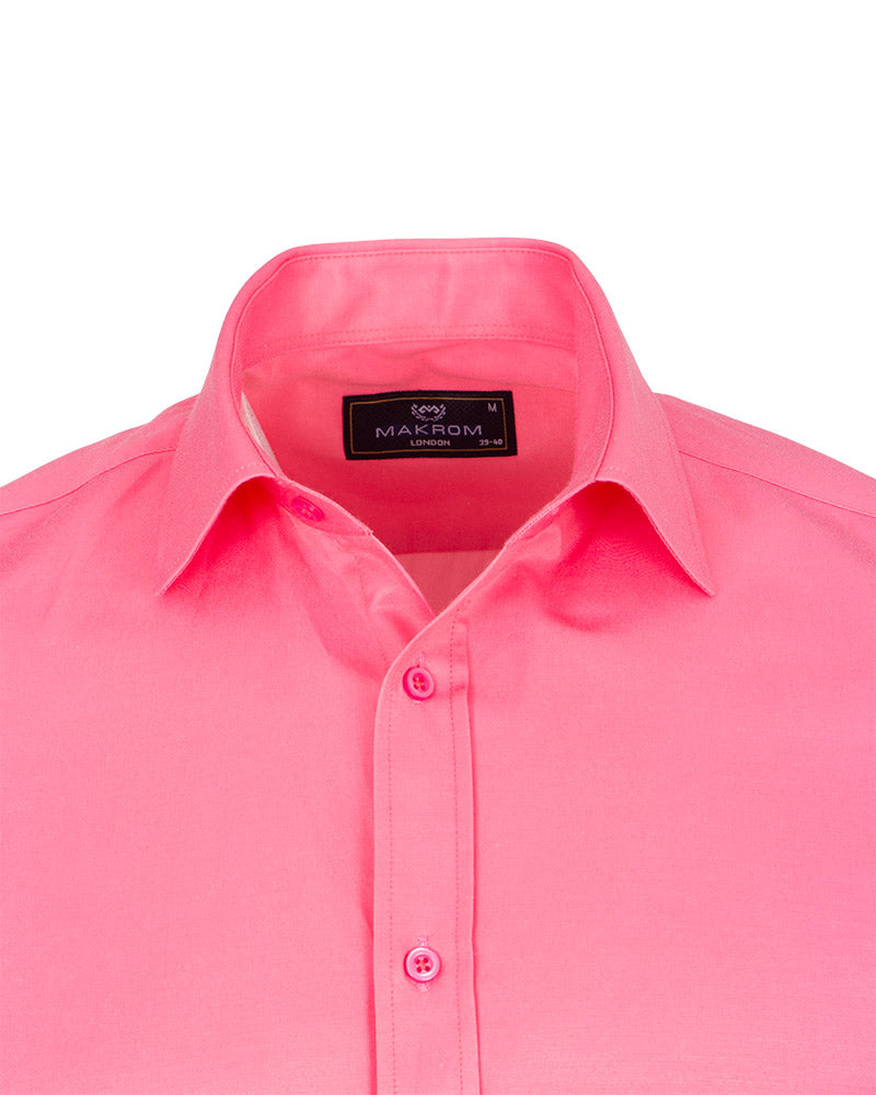 Fuchsia Pink Plain Double Cuff Shirt-Makrom