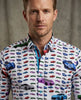 White Car Print Men's Shirt with Matching Handkerchief
