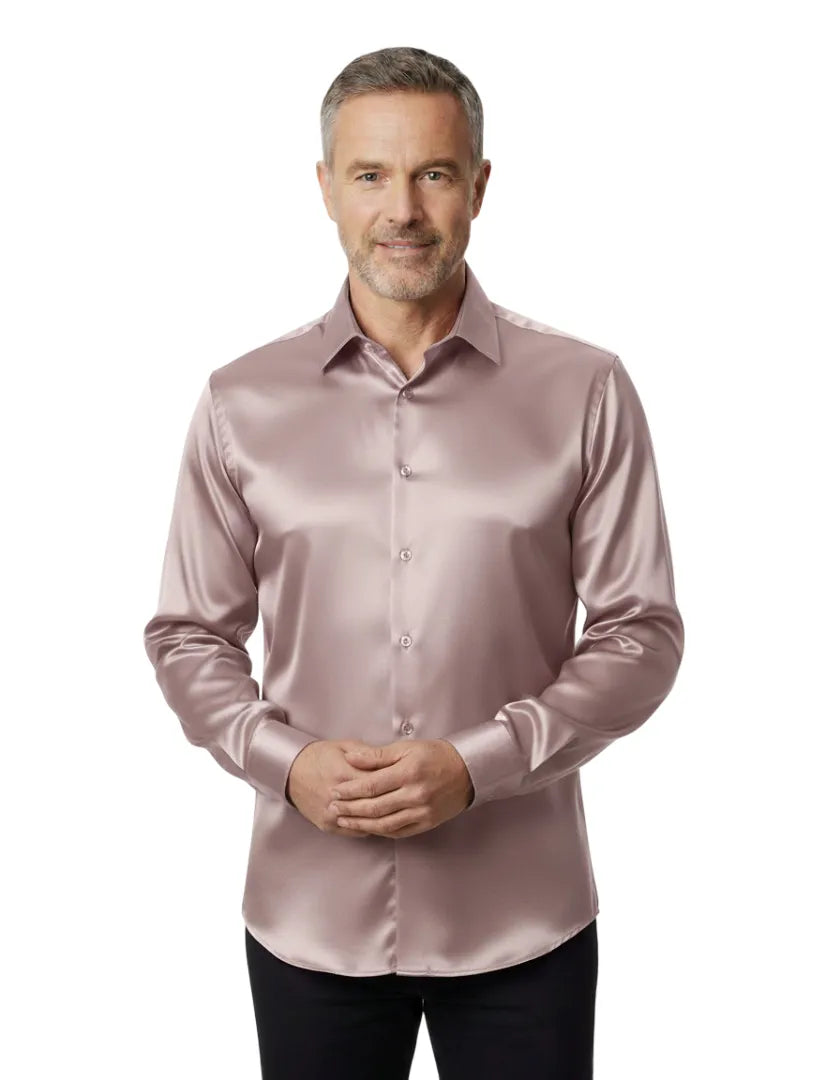 Pink Shiny Plain Satin Classic Men’s Shirt