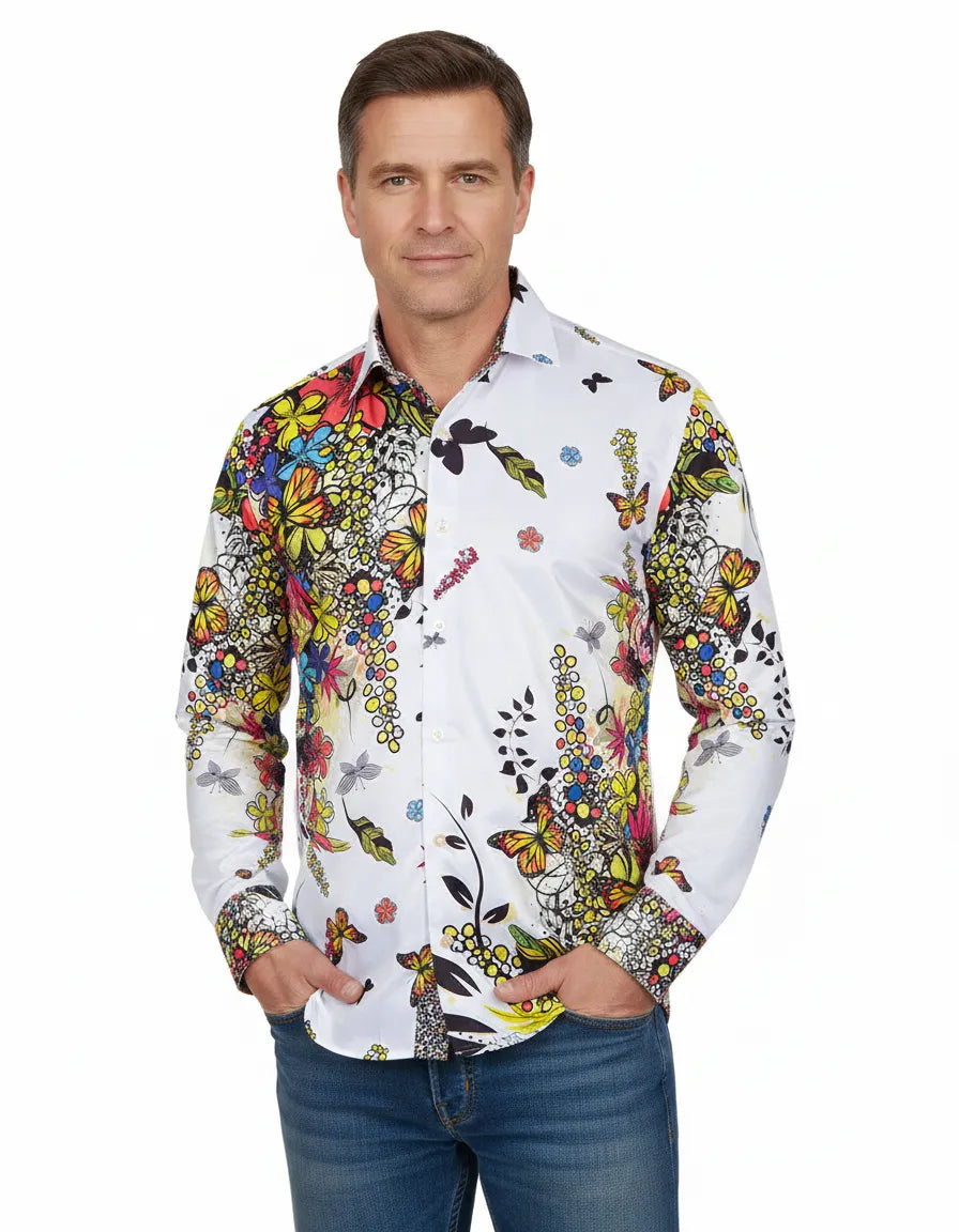 White Neon Floral Garden Print Shirt