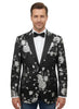 Black Flower Design Blazer with Contrasting Lapel