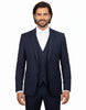 Dark Blue Wool Classic Plain 3 Piece Men's Suit