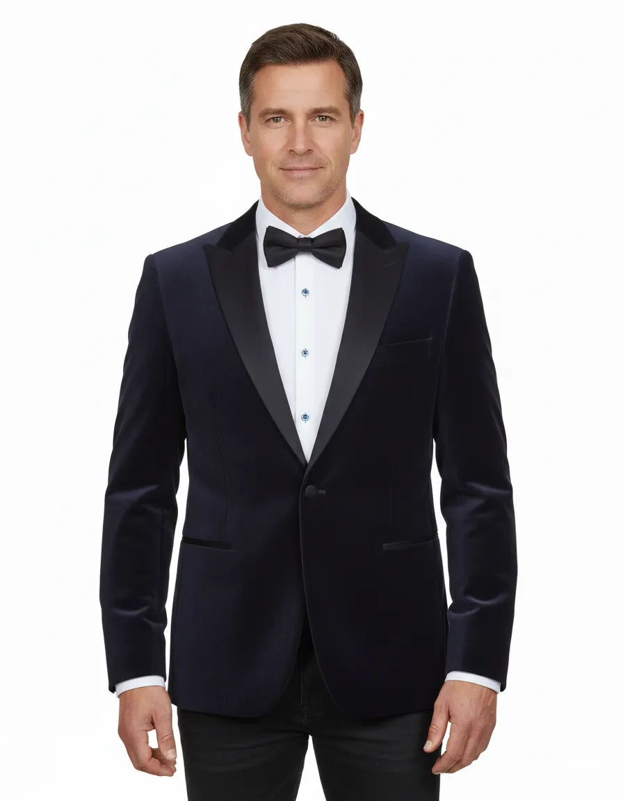 Dark Blue Velvet Feel Plain Blazer