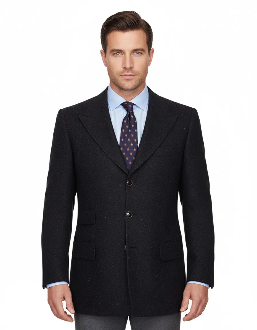 Black Plain  Design Men's Overcoat