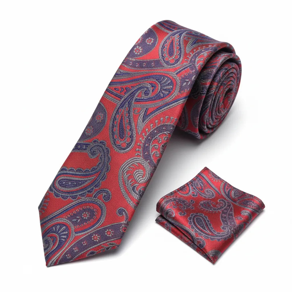 Men's Red Paisley Design Necktie KR 161