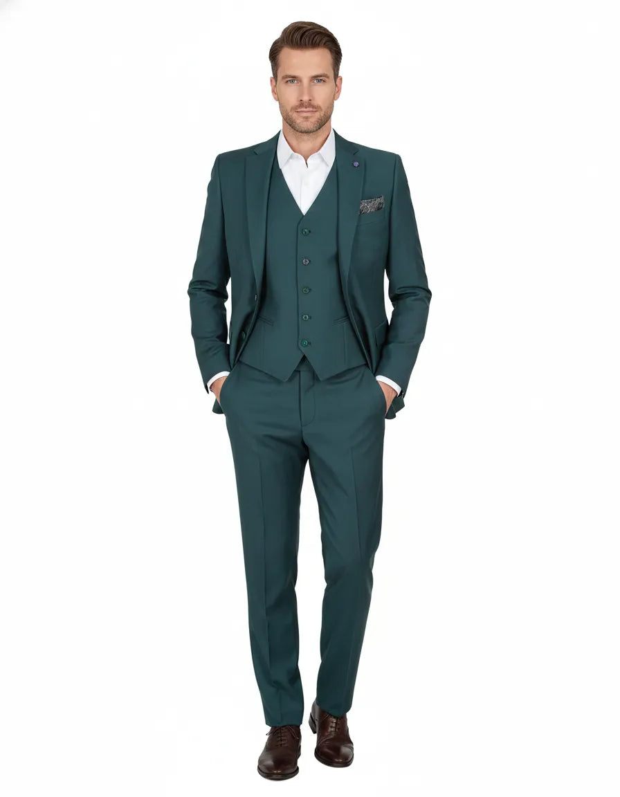 Green Flora Classic Plain 3 Piece Men's Suit
