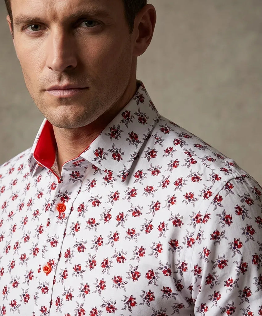 Burgundy Floral Print Men's Shirt