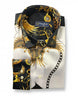 Gold Baroque Print Long Sleeve Satin Men`s Shirt
