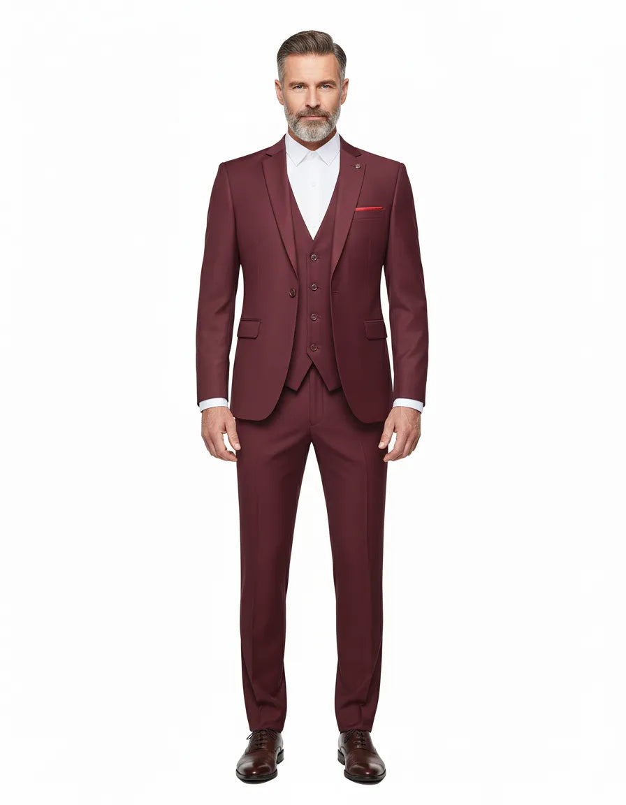 Burgundy Classic 3 Piece Men's Suit