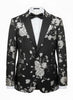 Black Flower Design Blazer with Contrasting Lapel