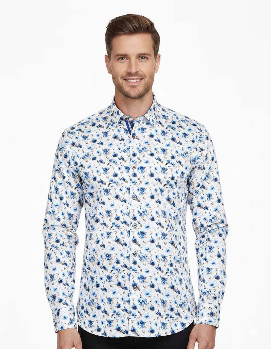 White Flowery Print with Matching Handkerchief