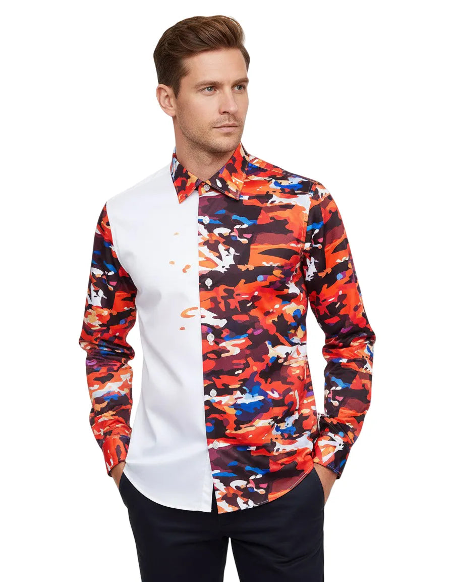 White Abstract Paint Splatter Print Shirt