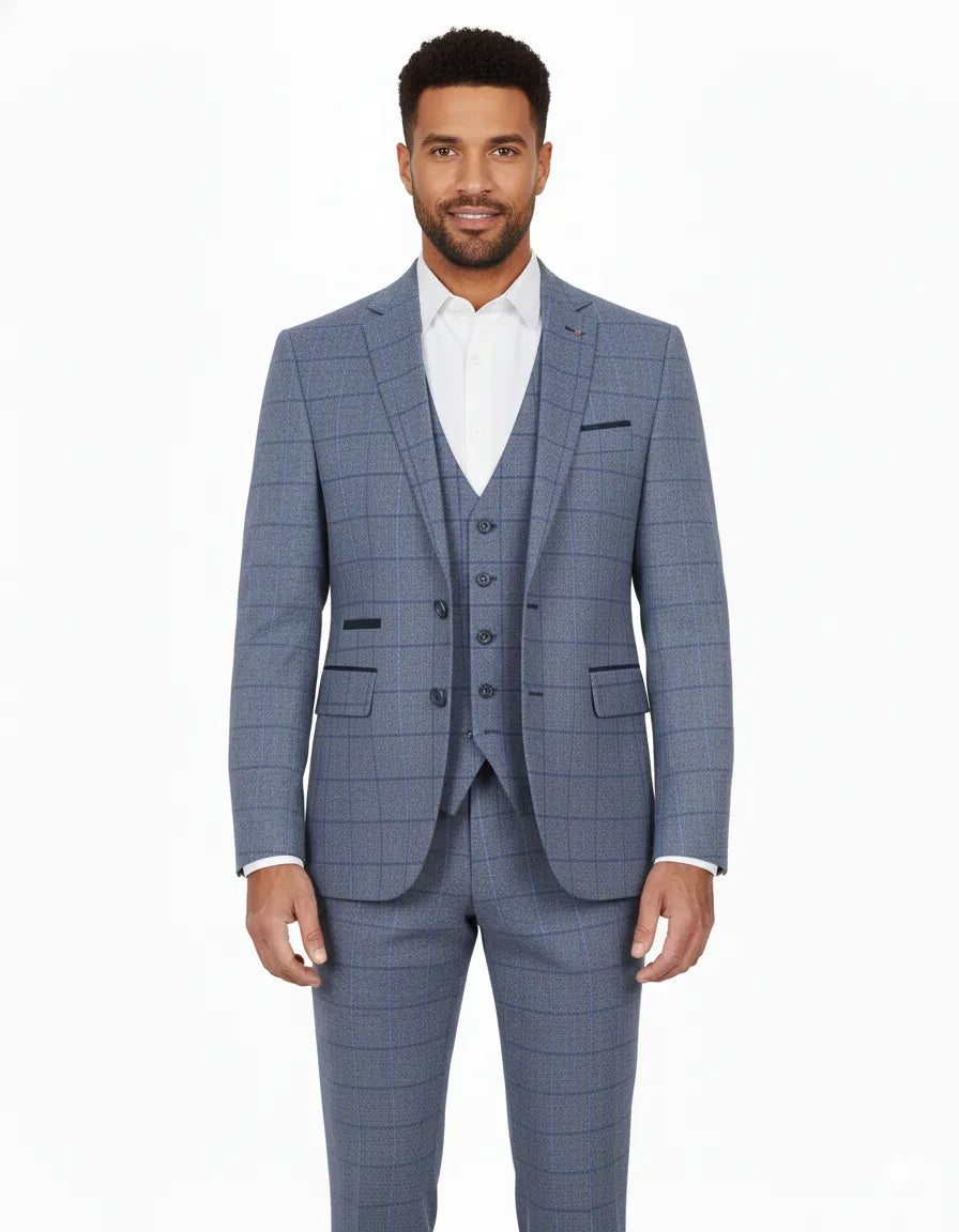 Blue 3 Piece Check Suit