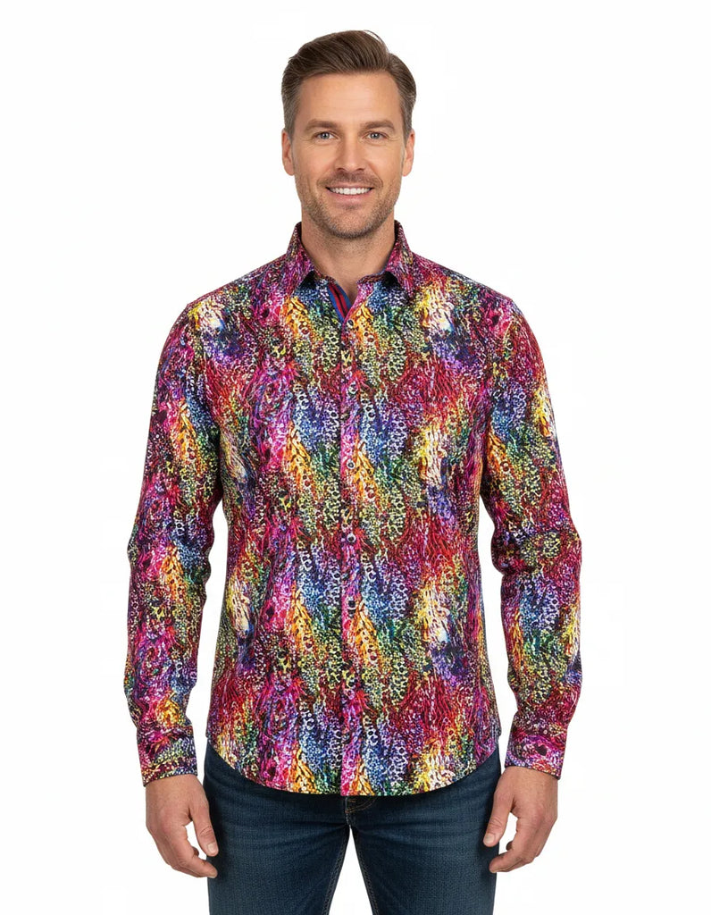 Colourful Print Men's Shirt with Matching Handkerchief