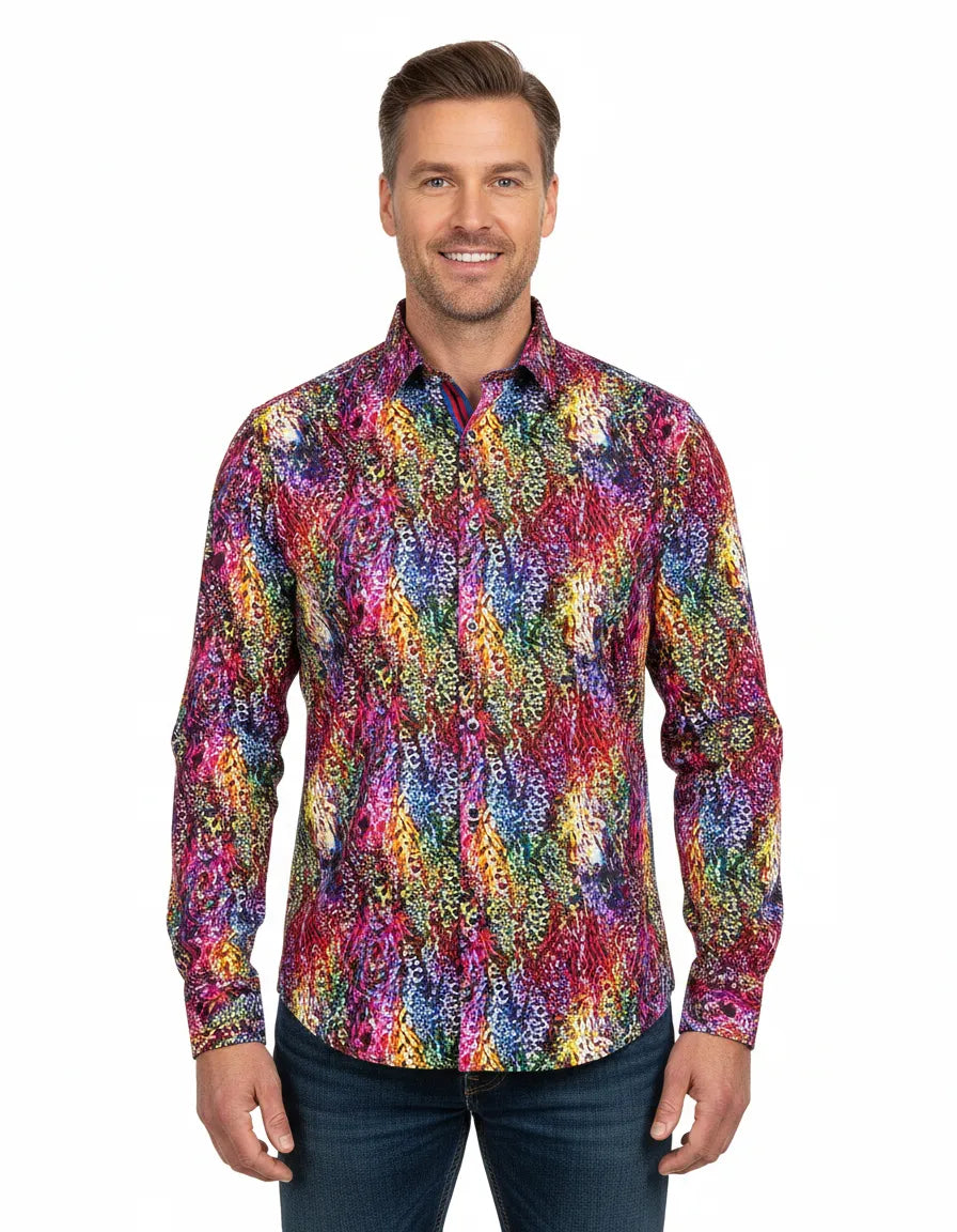 Colourful Print Men's Shirt with Matching Handkerchief