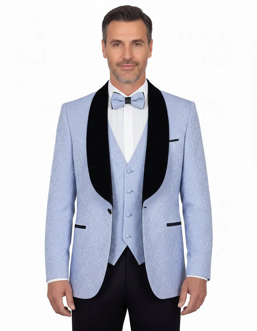 Four Piece Blue & Black Tuxedo Wedding Suit