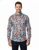 Blue Cat Print Satin Cotton Shirt with Matching Handkerchief