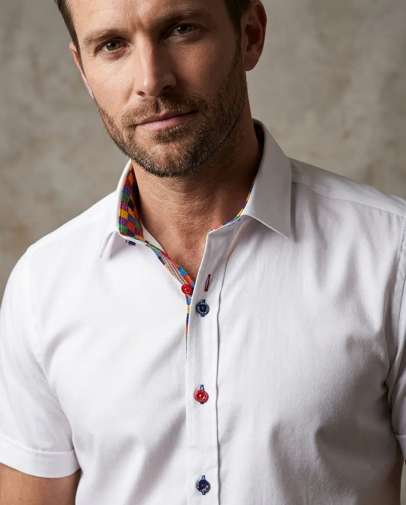 White Plain Colourful Buttons Short Sleeve Shirt