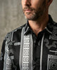 Black Baroque Print Long Sleeve Satin Men`s Shirt