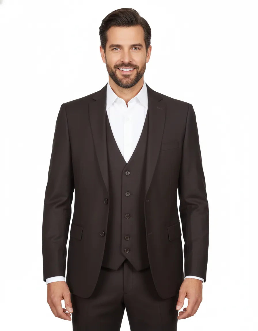 Grey Wool Classic Plain 3 Piece Men's Suit