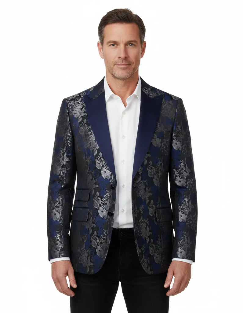 Dark Blue Floral Printed Men's Blazer