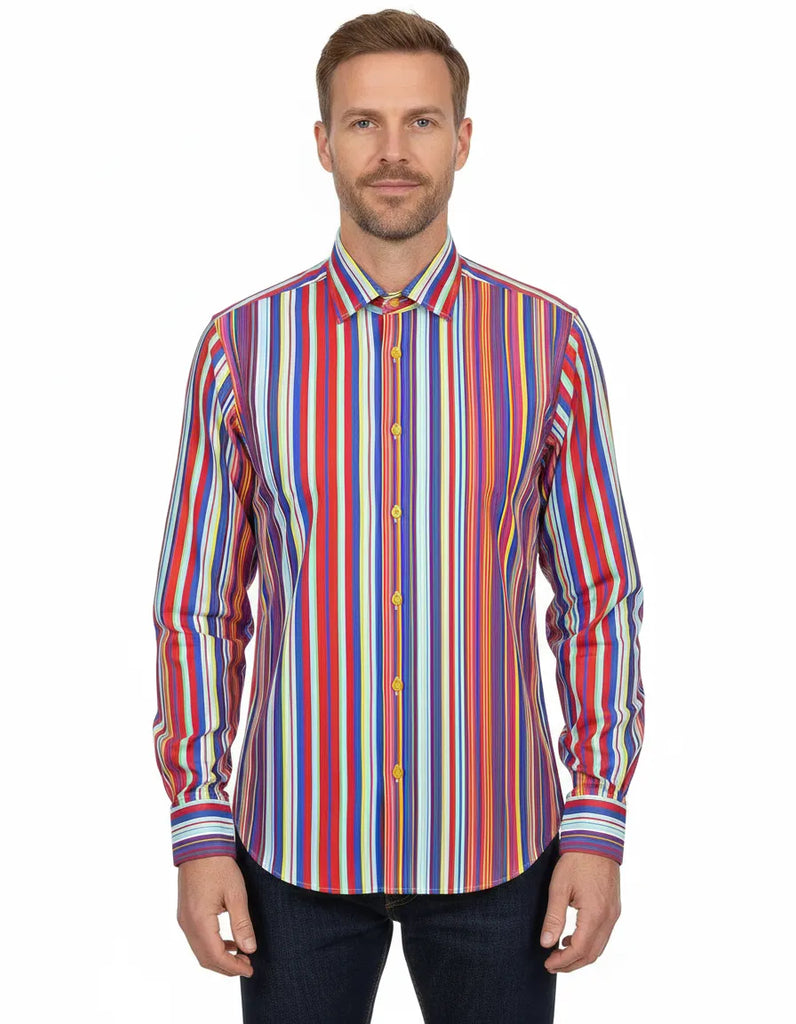 Colorful Stripe Print Shirt with Matching Handkerchief