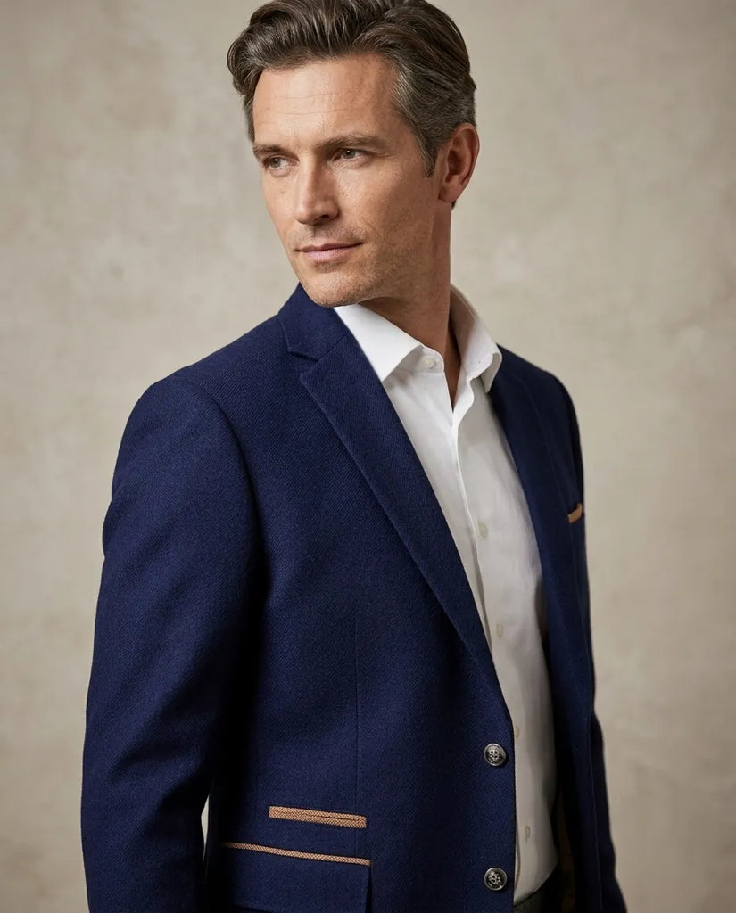 Dark Blue Fashion Blazer and Waistcoat With Piping Pocket