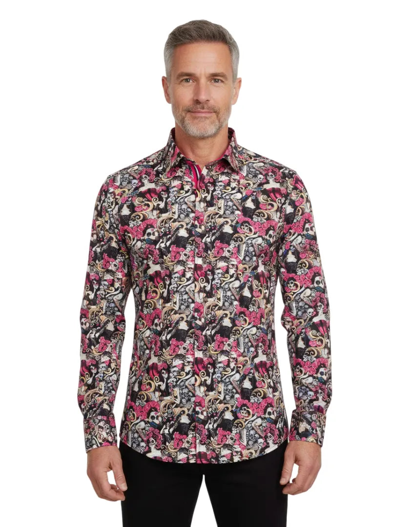 Black Skull Print Shirt with Matching Handkerchief