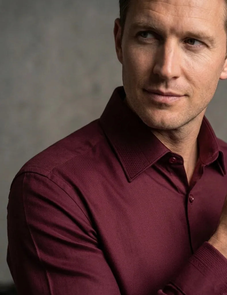 Burgundy Double Cuff Shirt with Collar and Cuff Detail