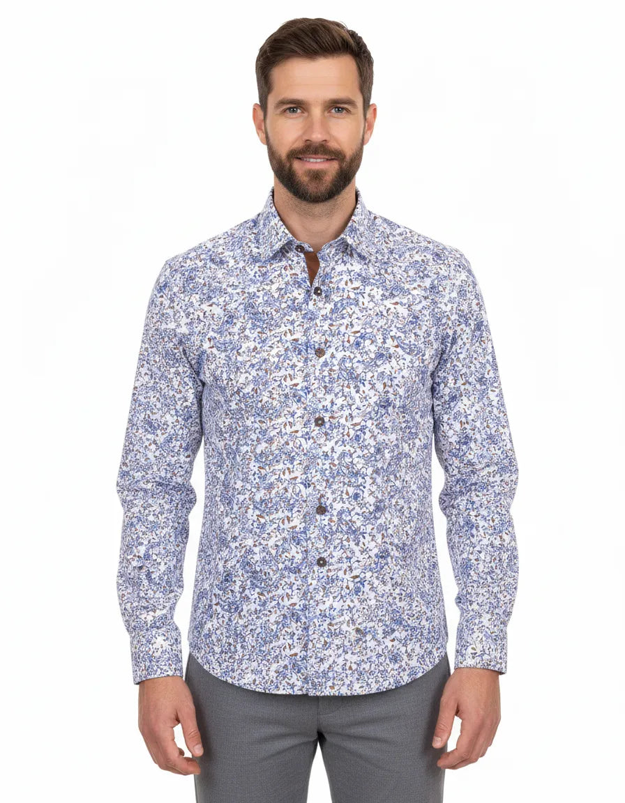 Blue Floral Print with Matching Handkerchief