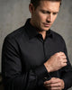 Black Double Cuff Shirt with Collar and Cuff Detail