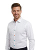 White Formal Shirt with Vibrant Stripe Detail and Contrast Buttons