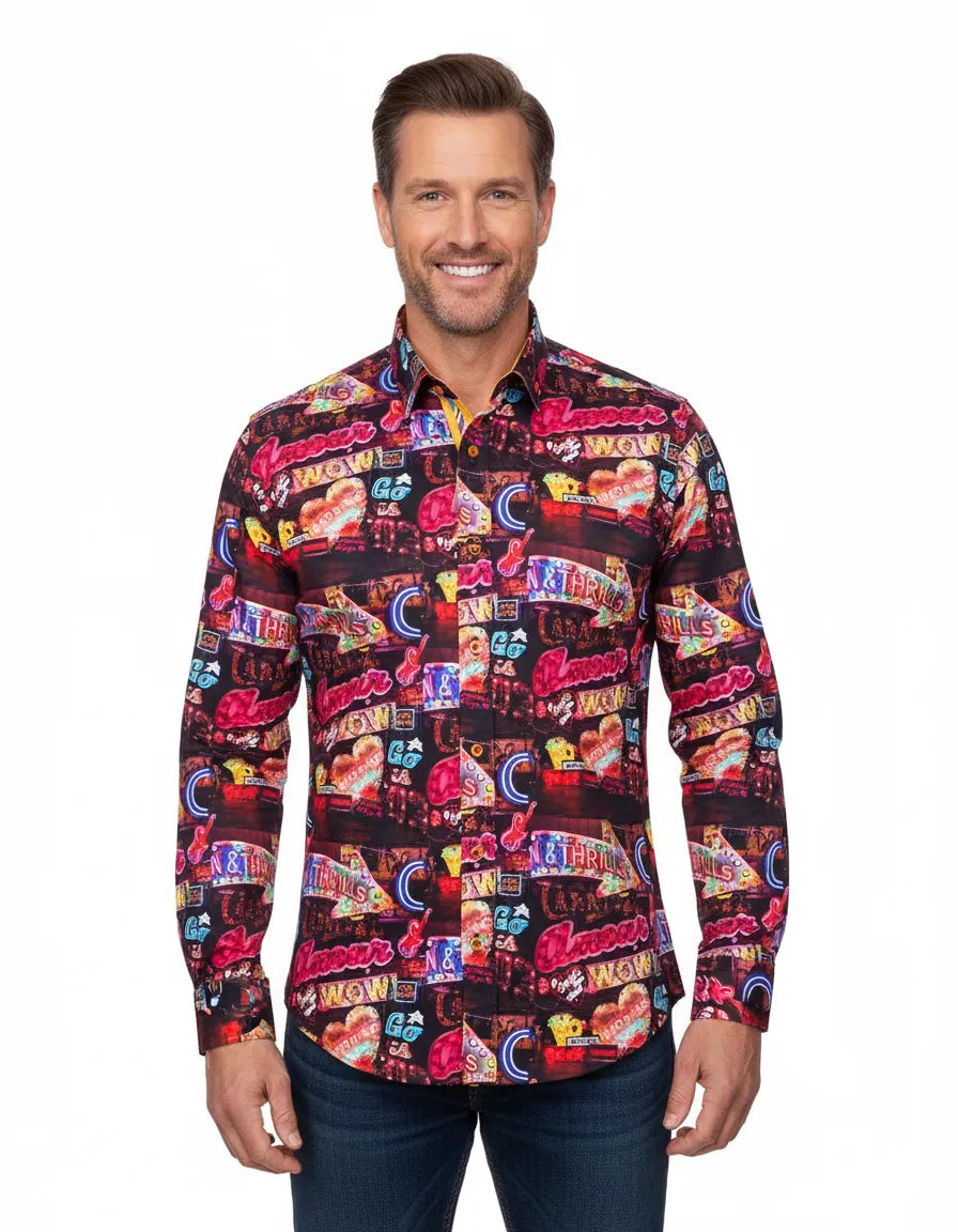 Vintage Party Lights Print Shirt with Matching Handkerchief