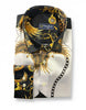 Gold Baroque Print Long Sleeve Satin Men`s Shirt-Makrom