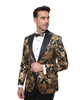Gold & Black Floral Design Blazer with Contrasting Lapel & Matching Bow Tie-Makrom