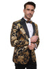 Gold & Black Floral Design Blazer with Contrasting Lapel & Matching Bow Tie-Makrom