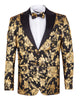 Gold & Black Floral Design Blazer with Contrasting Lapel & Matching Bow Tie-Makrom